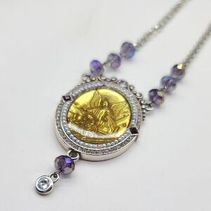 $128 Brighton "Devotion Angels" Pendant w Aurora Borealis Crystals & Seed Pearls